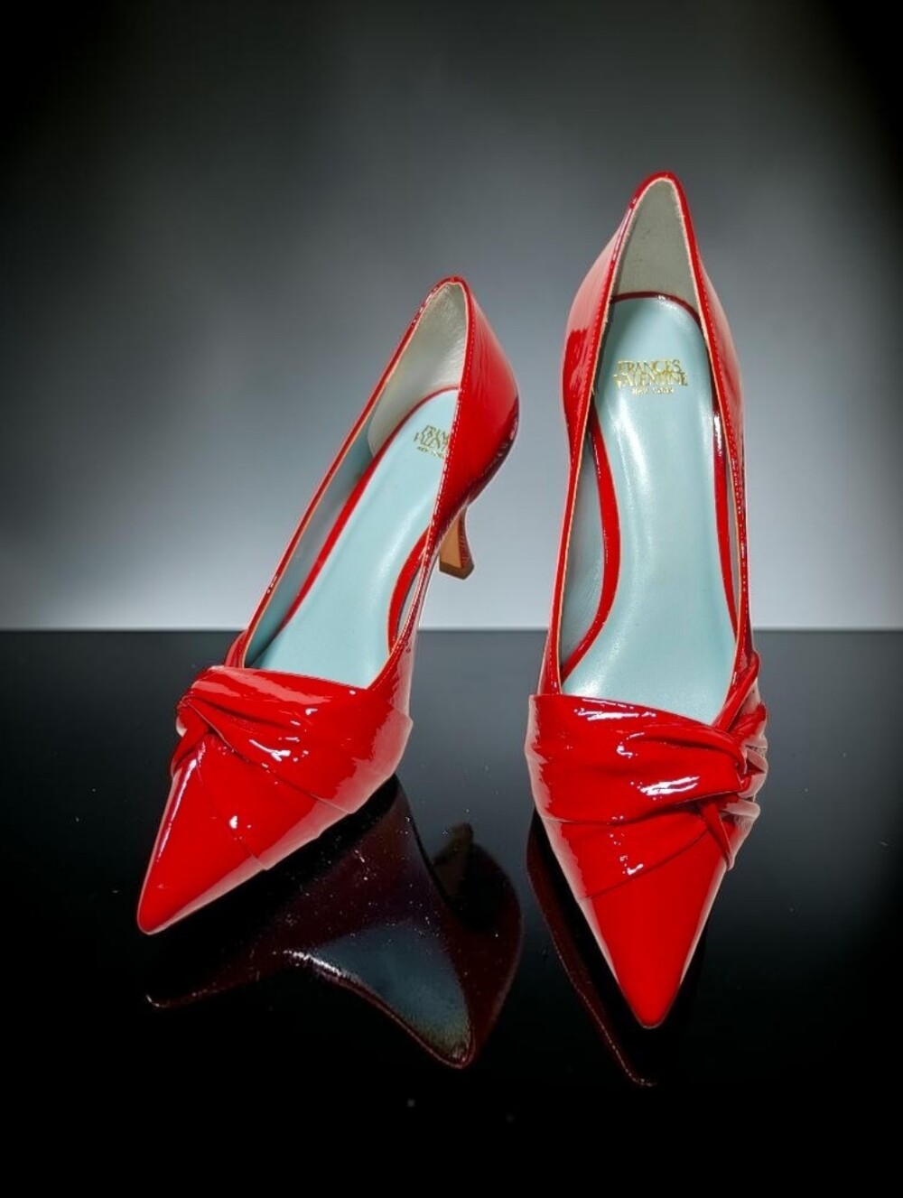 Women's FRANCES VALENTINE Patent Leather Pointed-Toe Knot Kitten Heel Pumps - Picture 3 of 15